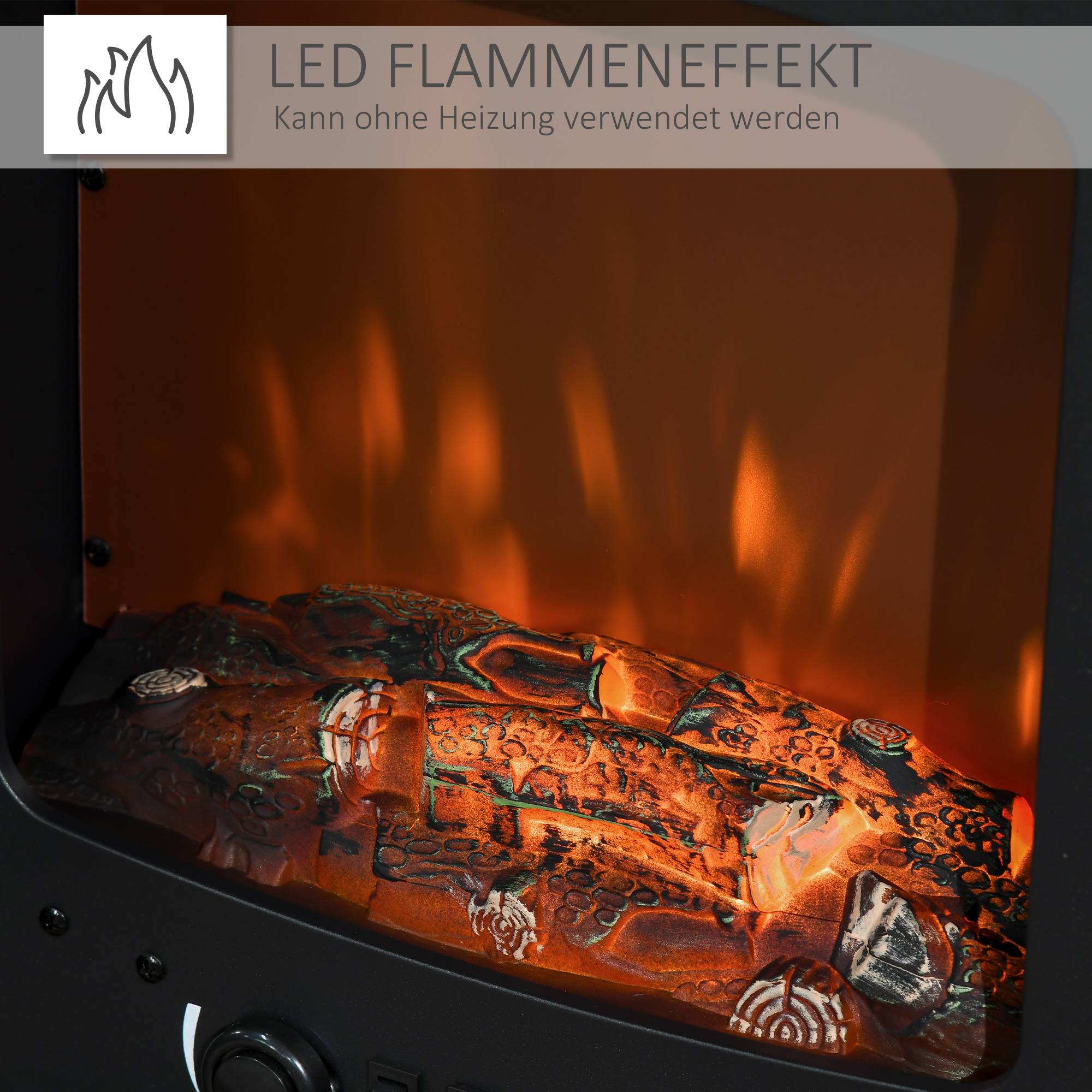 Cheminée électrique LED, cheminée autoportante avec effet flamme, 900/1800 W, noire - Image 6