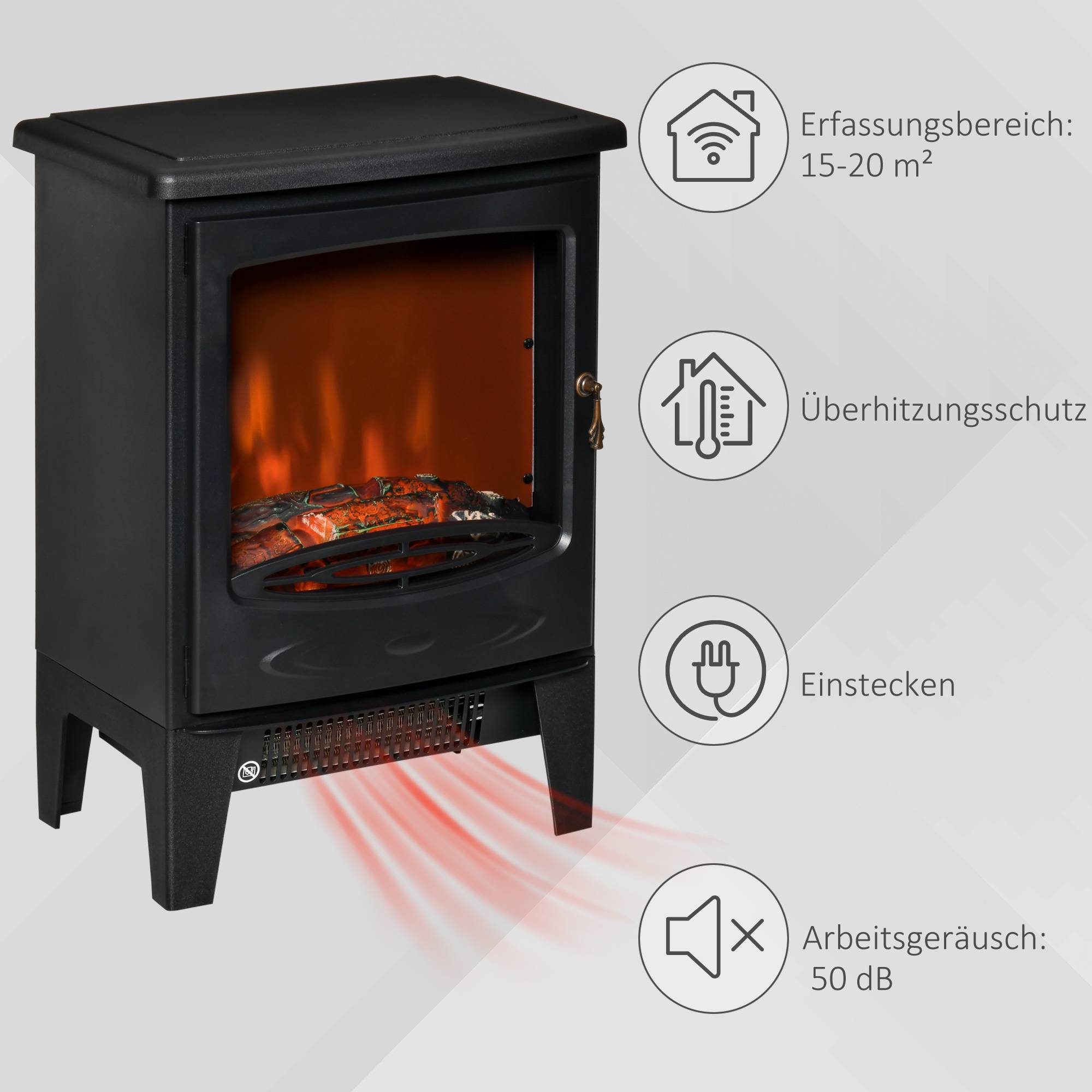 Cheminée électrique LED, cheminée autoportante avec effet flamme, 900/1800 W, noire - Image 8