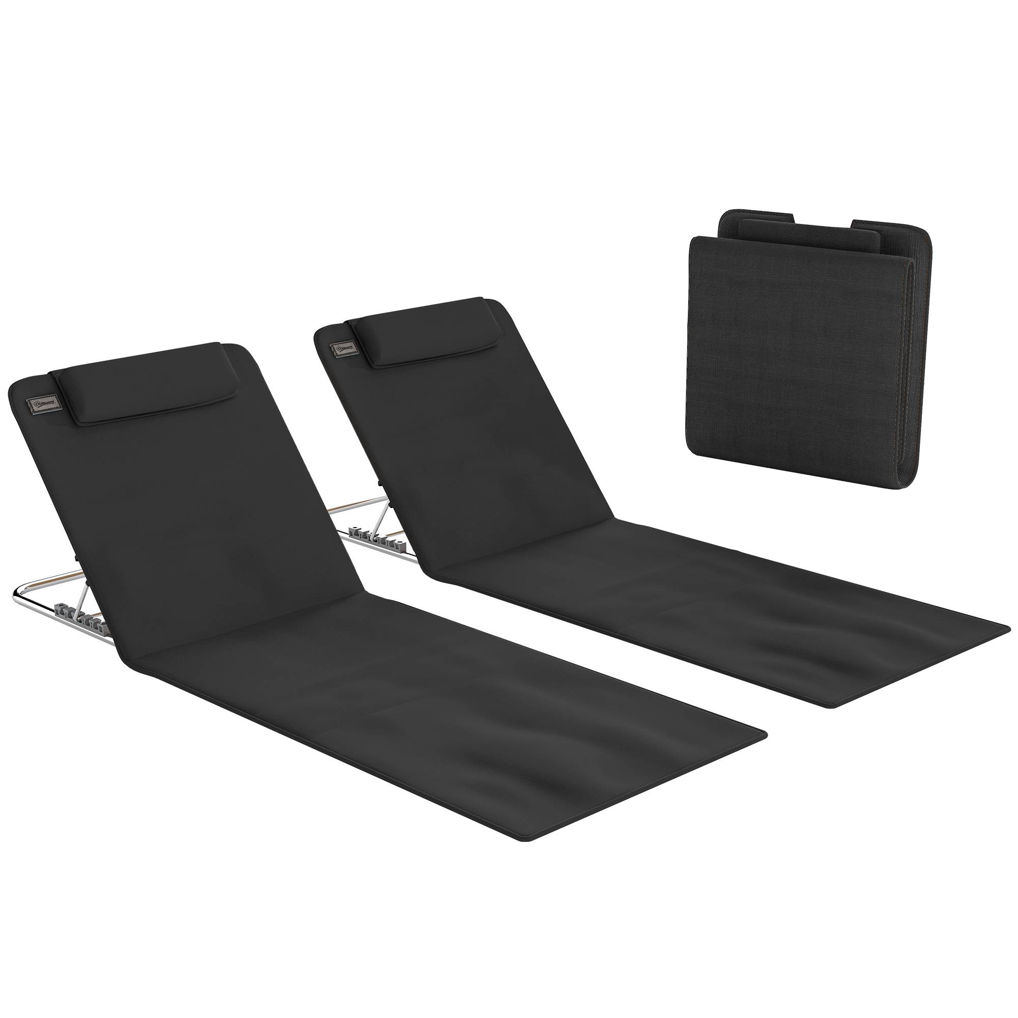 Ensemble de 2 matelas de couchage avec dossier inclinable 5 positions, appui-tête et sac de transport 134 x 48 x 33-43 cm Noir - Image 1