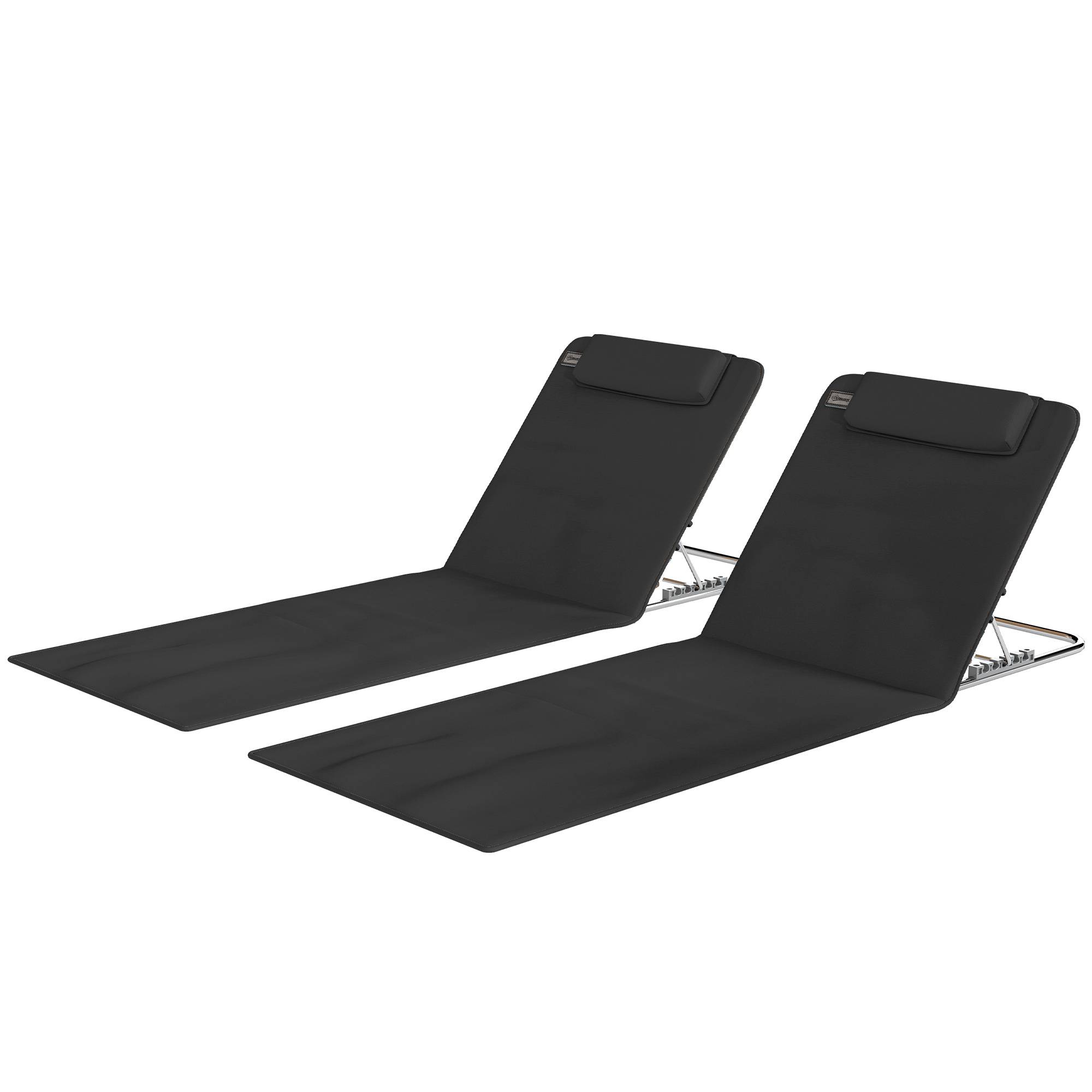 Ensemble de 2 matelas de couchage avec dossier inclinable 5 positions, appui-tête et sac de transport 134 x 48 x 33-43 cm Noir - Image 2