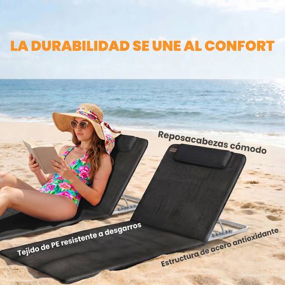 Ensemble de 2 matelas de couchage avec dossier inclinable 5 positions, appui-tête et sac de transport 134 x 48 x 33-43 cm Noir - Image 8