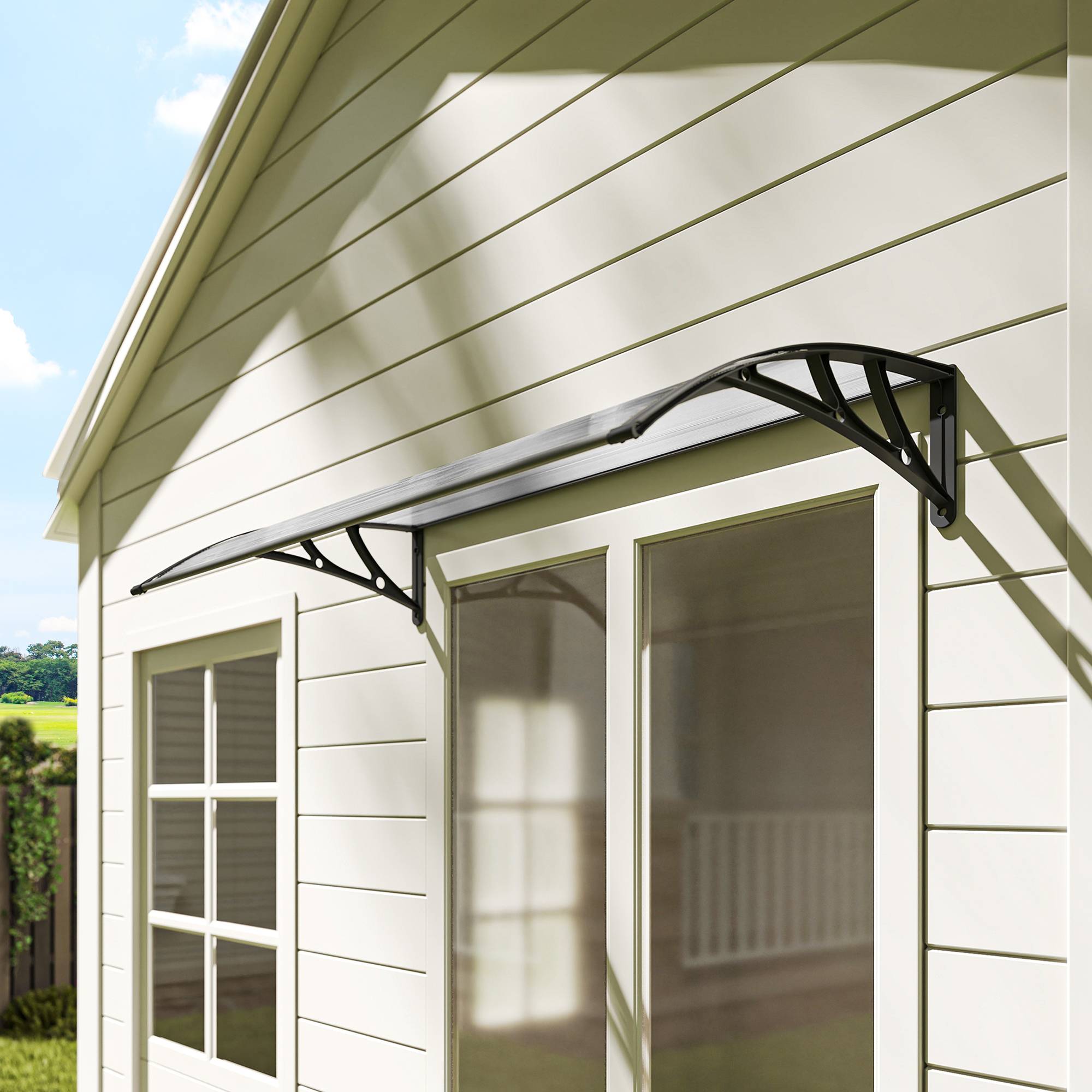 ComfortXL - Marquise de porte en polycarbonate transparent et aluminium 110 x 60 cm pour entrée et fenêtre protection UV - Image 8