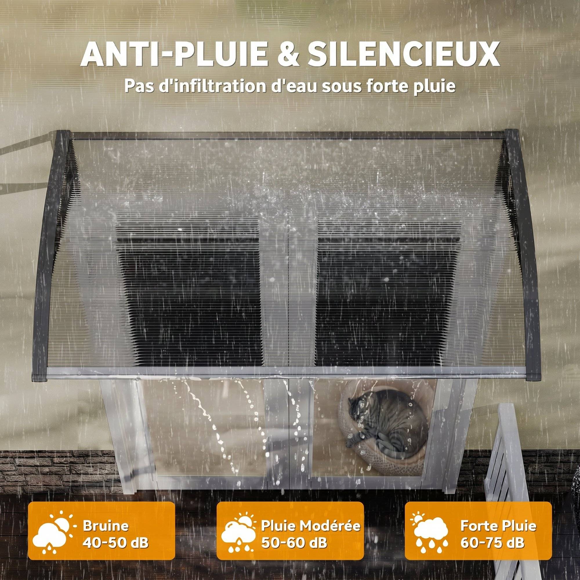 ComfortXL - Marquise de porte en polycarbonate transparent et aluminium 110 x 60 cm pour entrée et fenêtre protection UV - Image 5