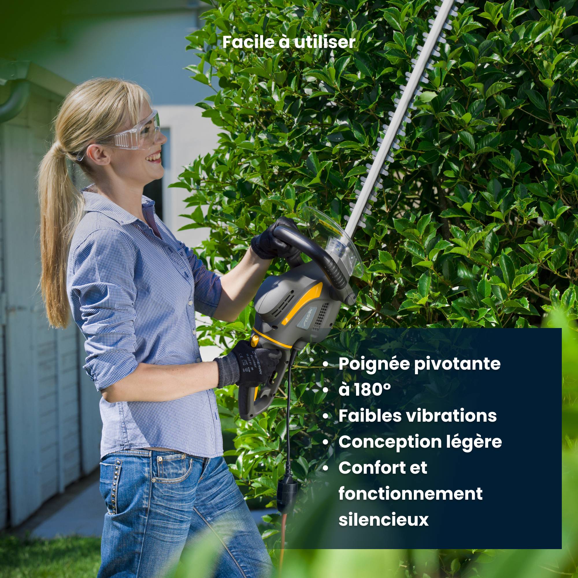 Stiga - Taille-haie HT 106c, moteur 600W, lame 60 cm, poignée pivotante, écartement dents 20 mm - STIGA - Image 3