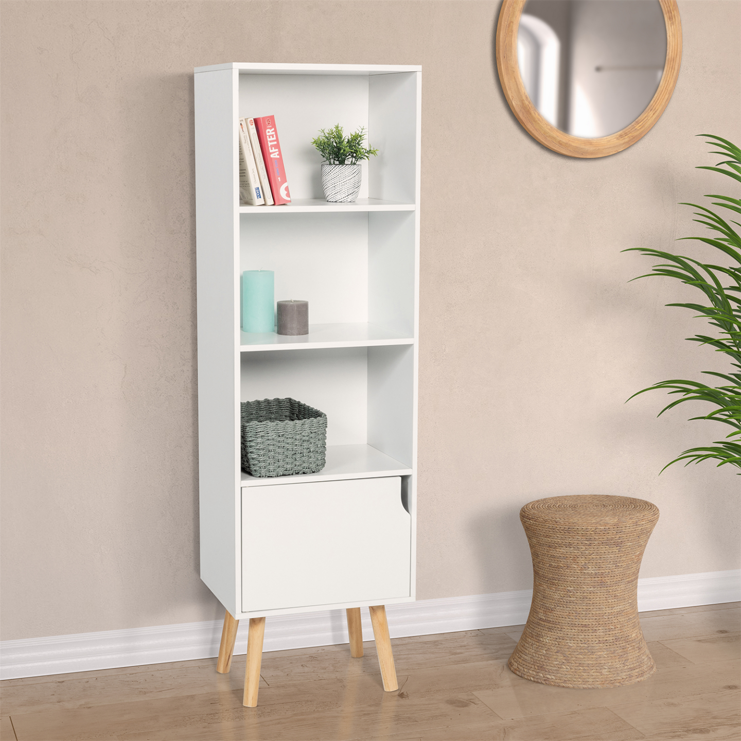 Bibliothèque étagère de rangement colonne EMMIE scandinave blanc - Image 1