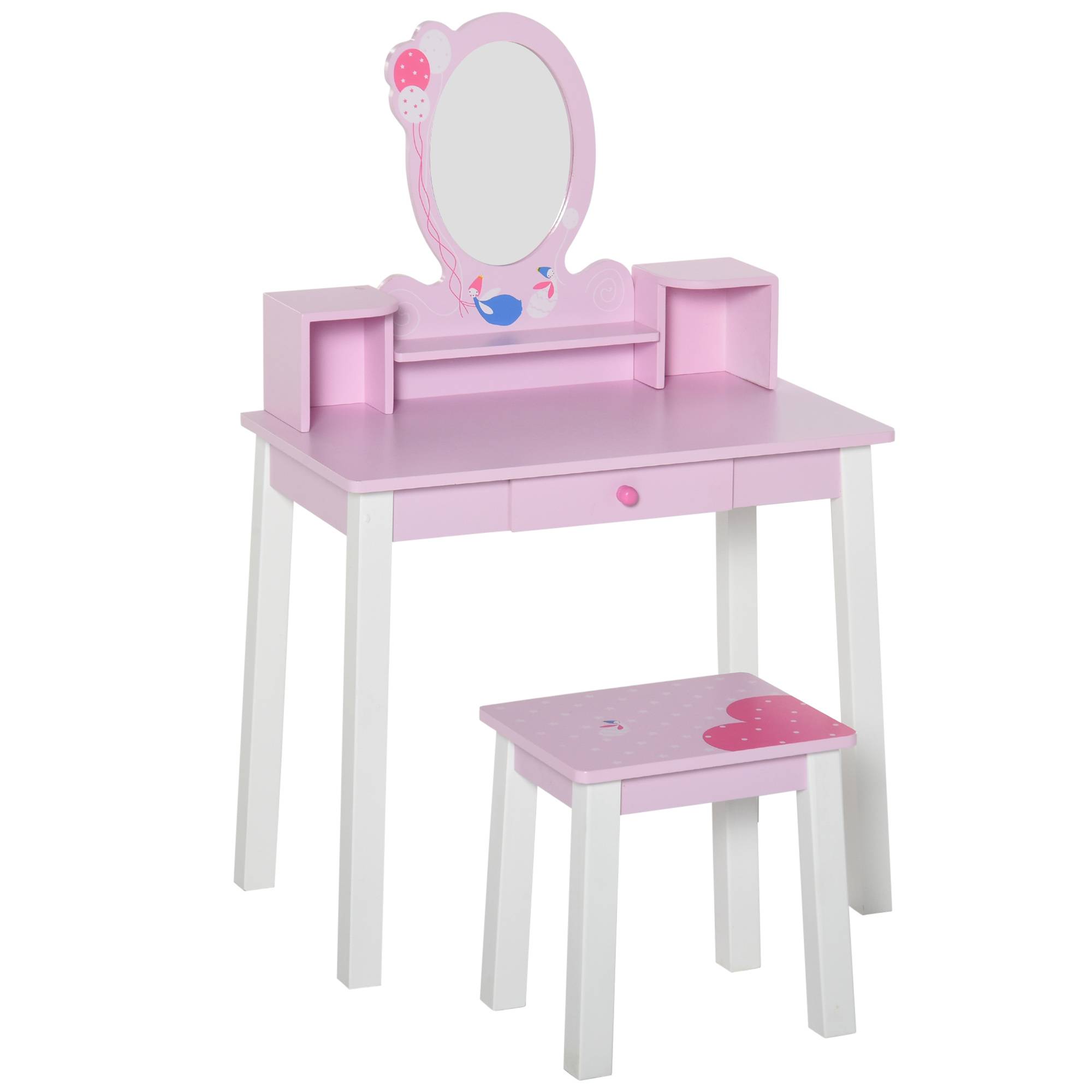 Sans Marque - Coiffeuse en bois pour filles à partir de 3 ans, ensemble de maquillage avec miroir et tabouret, rose - Image 1