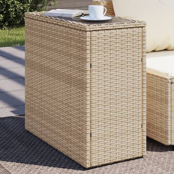 ComfortXL - Petite Console d'Extérieur Beige en Poly Rotin avec Dessus en Verre, 58x27.5cm – ComfortXL Outdoor Living - Image 1