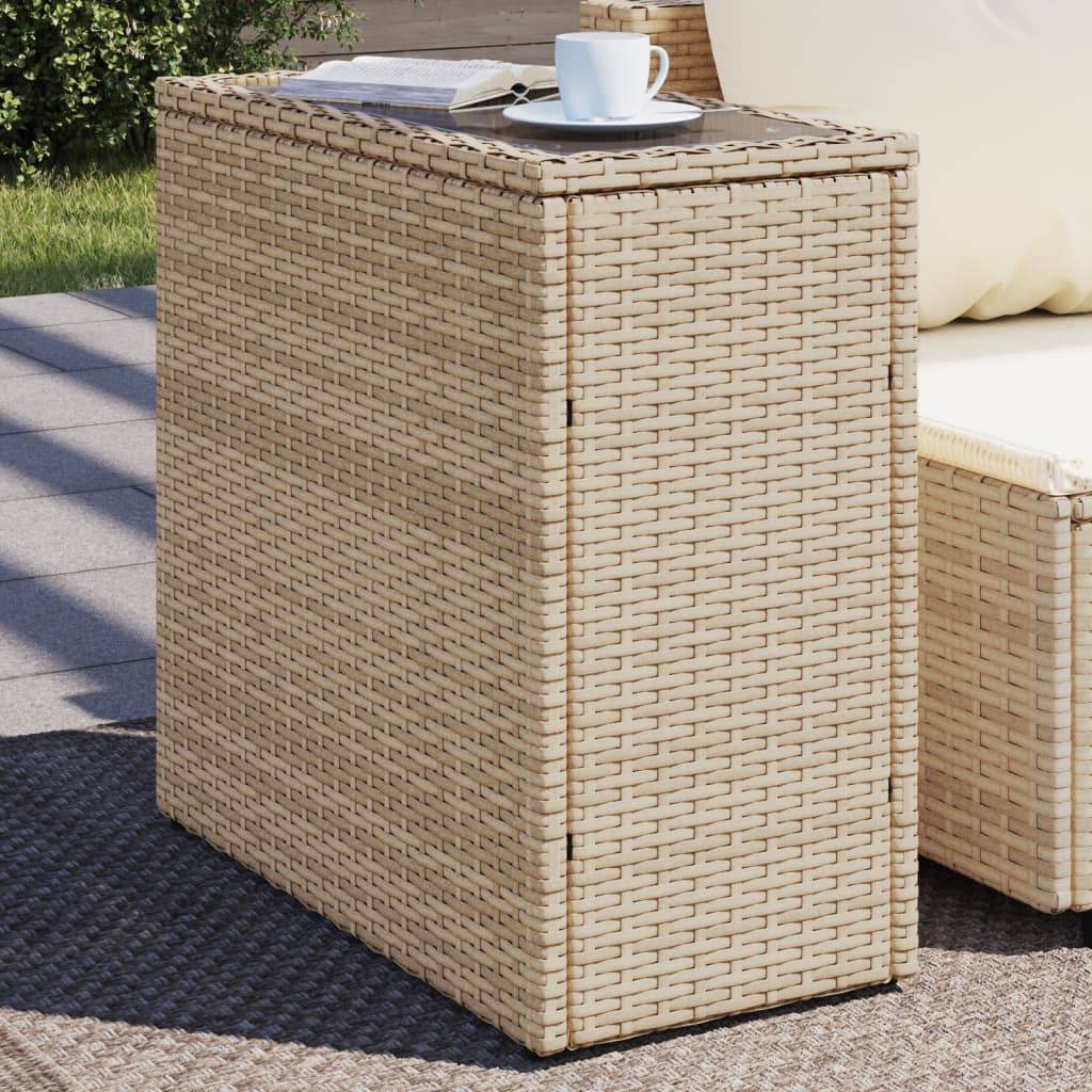 ComfortXL - Petite Console d'Extérieur Beige en Poly Rotin avec Dessus en Verre, 58x27.5cm – ComfortXL Outdoor Living - Image 1