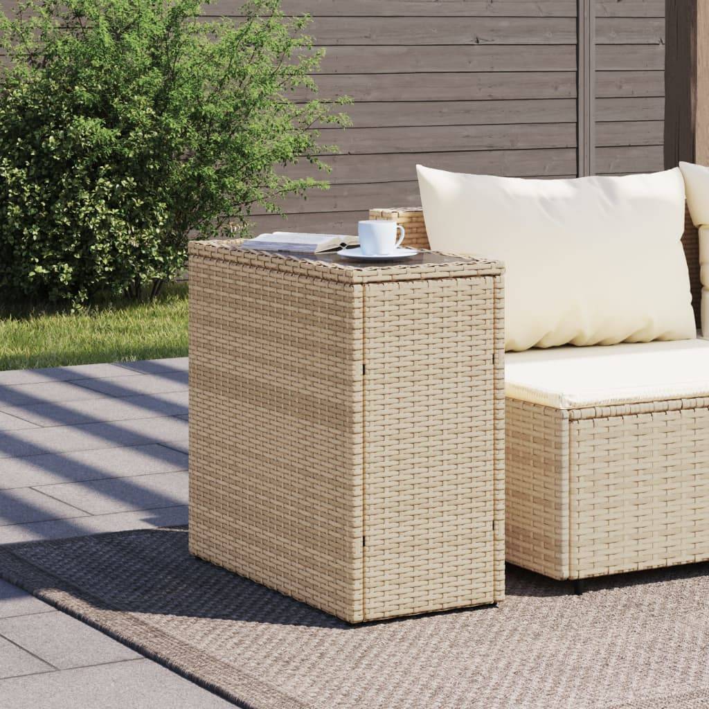 ComfortXL - Petite Console d'Extérieur Beige en Poly Rotin avec Dessus en Verre, 58x27.5cm – ComfortXL Outdoor Living - Image 3