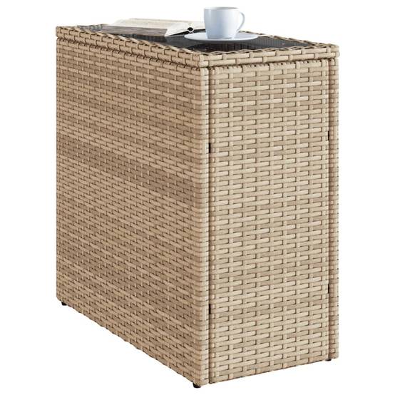 ComfortXL - Petite Console d'Extérieur Beige en Poly Rotin avec Dessus en Verre, 58x27.5cm – ComfortXL Outdoor Living - Image 4