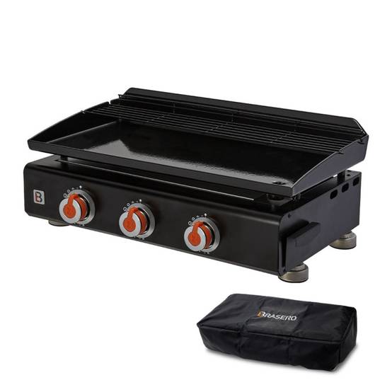 Brasero - Plancha au gaz Silvia IIG - BRASERO - 3 brûleurs - Surface cuisson 64 x 34 cm - Plaque acier émaillée - Noir + Housse OFFERTE - Imagen 1