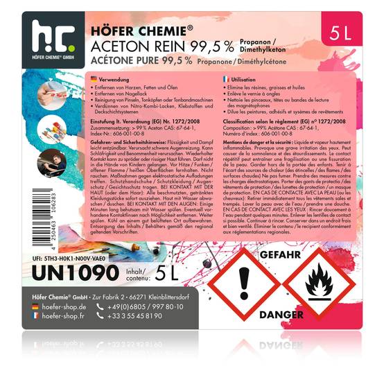 Acétone pur 99,5% Höfer Chemie® en bidon de 5 L x 1 - Image 5