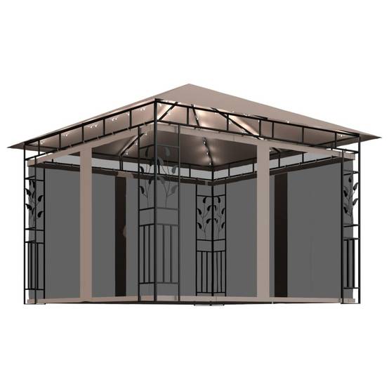 Tonnelle Aluminium Taupe avec Moustiquaire et LED 3 x 3 x 2.73 m - PANGIVO - Image 2
