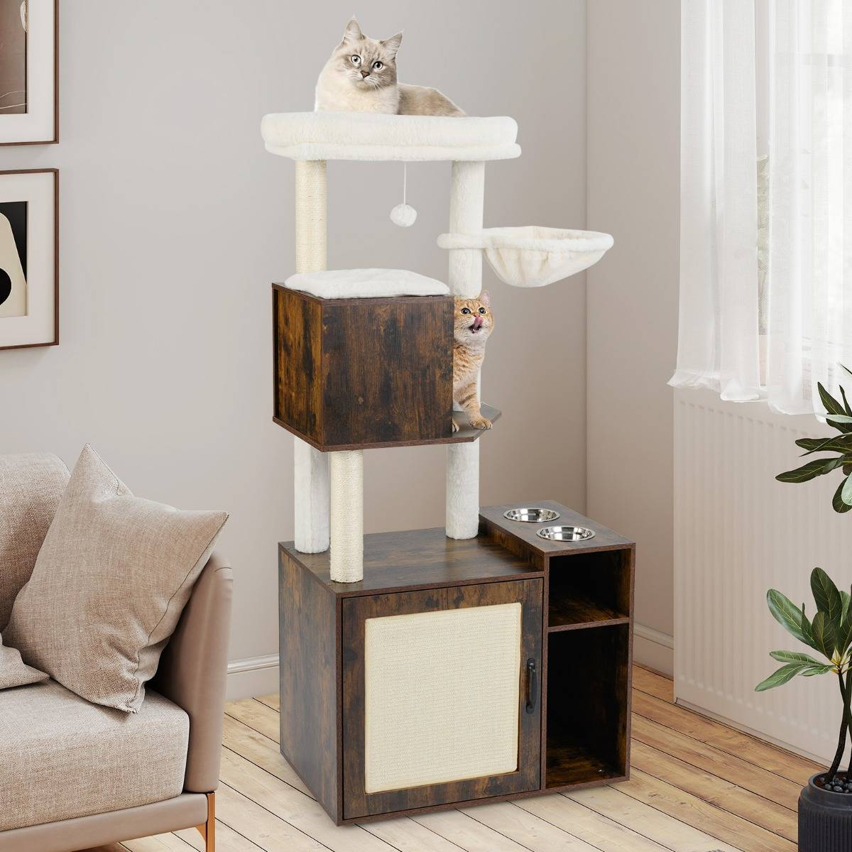 Maison Chic - Arbre à Chat avec Bac à Litière Tour pour Chat avec Poteau Tapis à Griffer en Sisal - Image 4