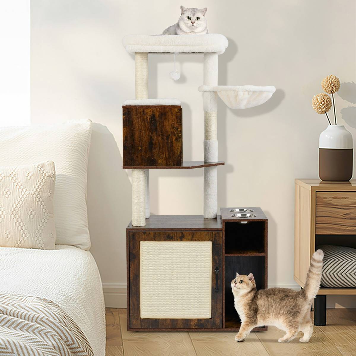 Maison Chic - Arbre à Chat avec Bac à Litière Tour pour Chat avec Poteau Tapis à Griffer en Sisal - Image 3