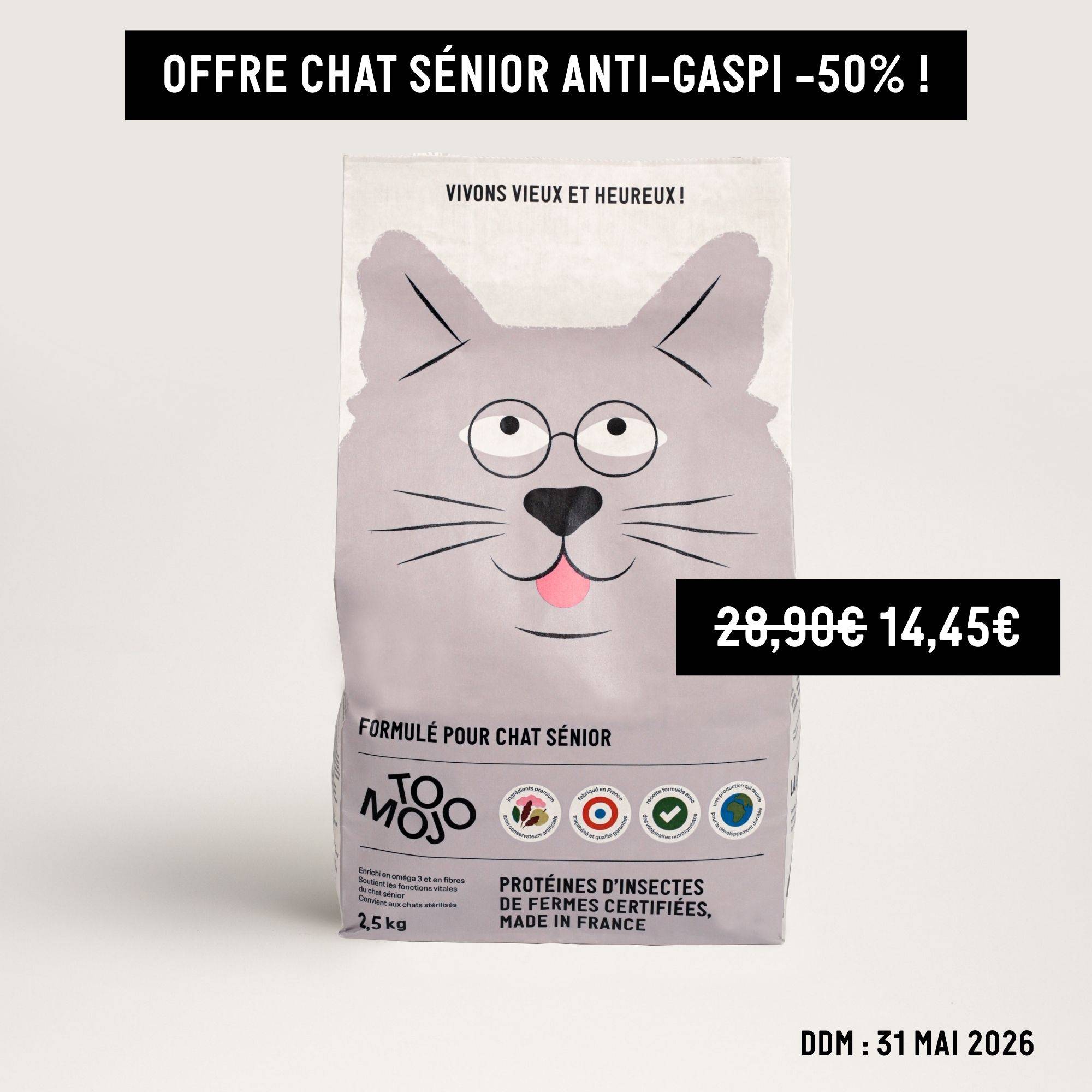 Croquettes aux insectes pour chat sénior 2,5kg - Tomojo - Image 1