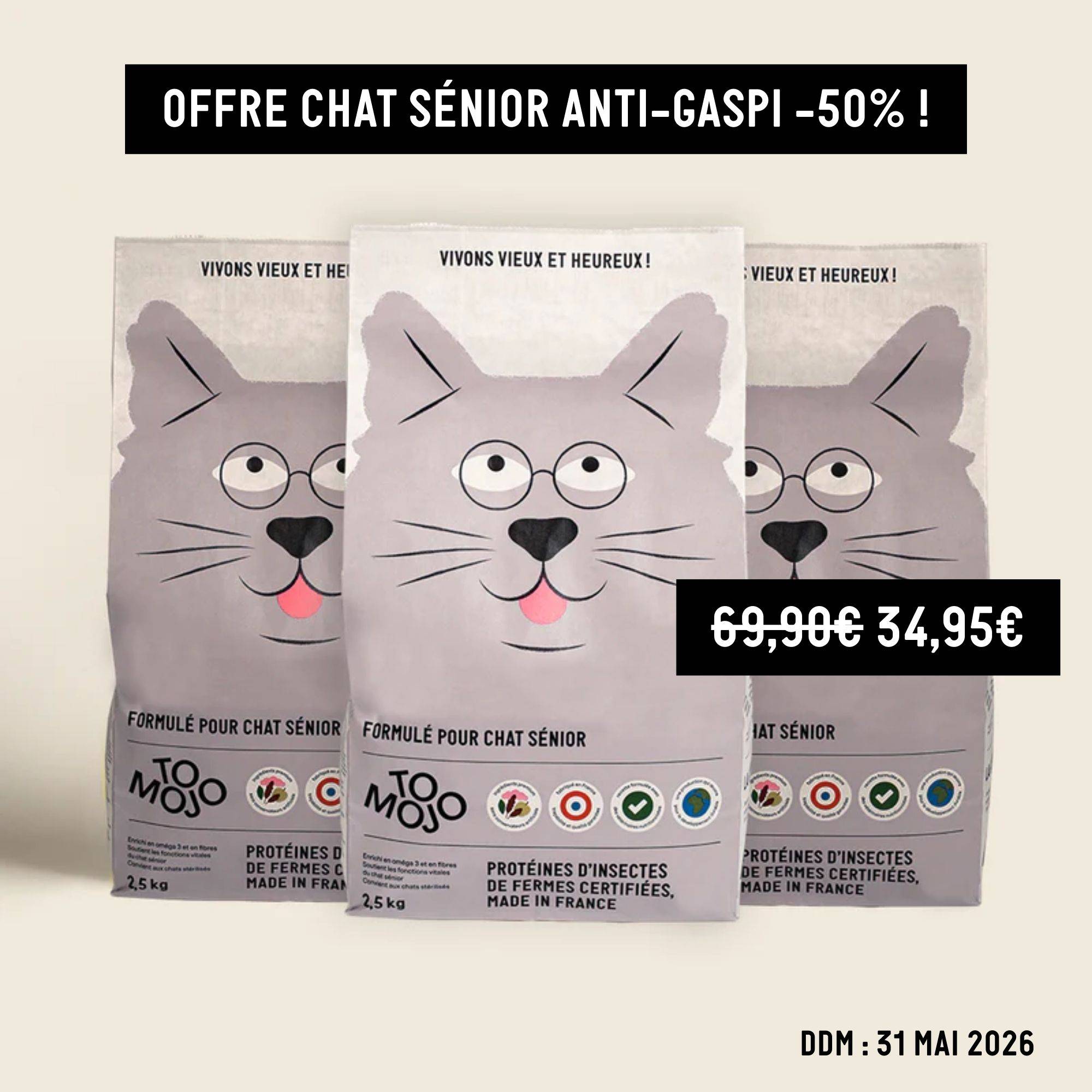Croquettes aux insectes pour chat sénior 2,5kg - Tomojo - Image 2