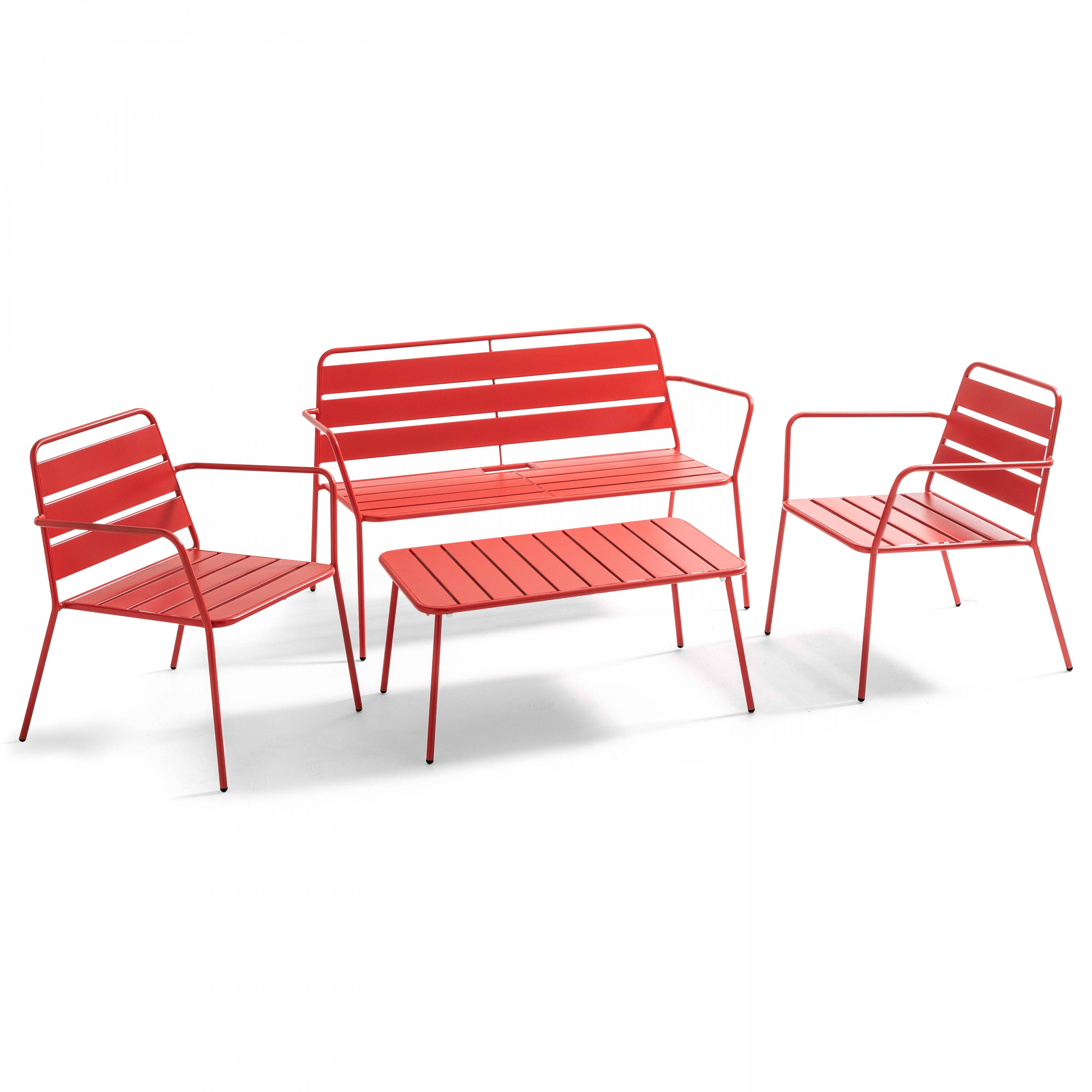 Oviala - Salon de jardin 4 places et 1 table basse en acier rouge Palavas - Oviala - Imagen 1