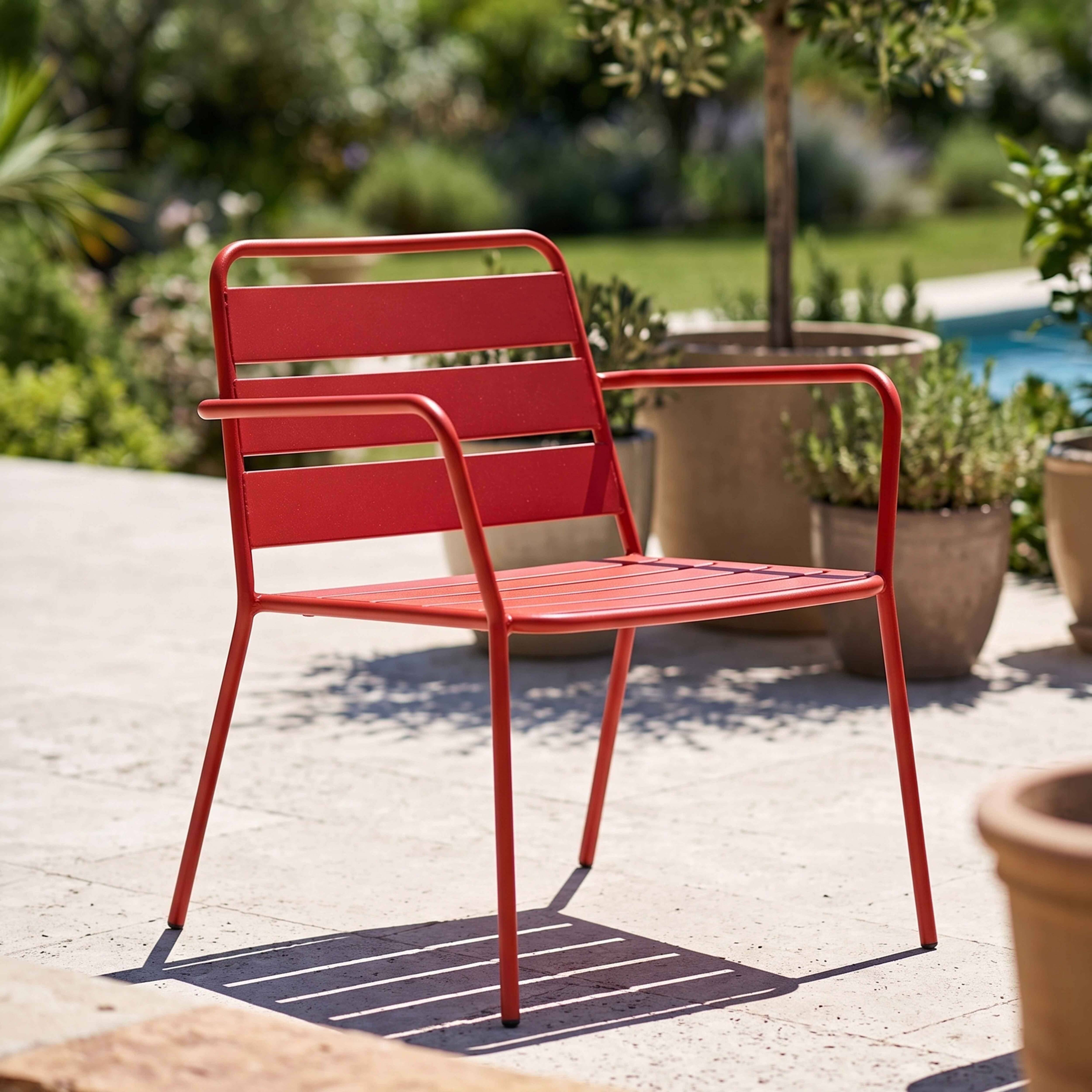 Oviala - Salon de jardin 4 places et 1 table basse en acier rouge Palavas - Oviala - Imagen 5