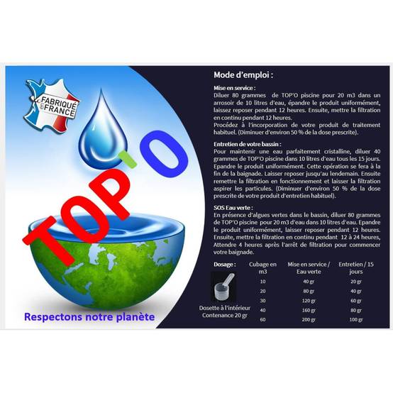 TOP'O - Clarifiant piscine, algicide, floculent, capteur de fer 500g - Imagen 2