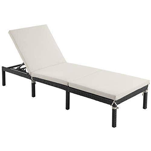 Helloshop26 - Chaise longue bain de soleil transat de relaxation avec matelas de 5 cm surface tissée inclinable 59 x 198 x 28 cm charge 150 kg pour jardin balcon t