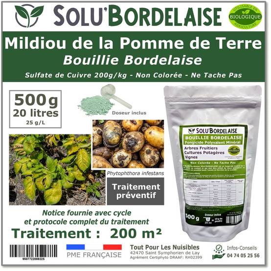 Solu'Bordelaise - 500 g de Bouillie Bordelaise - Mildiou de la pomme de terre - Utilisable Agriculture Biologique - Sachet Refermable - Image 1