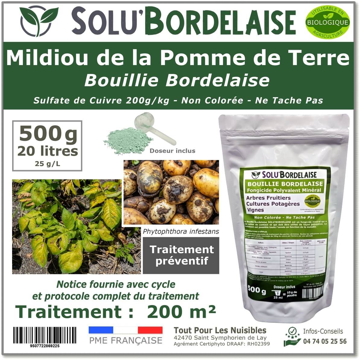 Solu'Bordelaise - 500 g de Bouillie Bordelaise - Mildiou de la pomme de terre - Utilisable Agriculture Biologique -  Sachet Refermable - Image 1