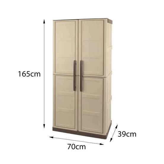 Dmora - Armoire d'extérieur Dbattistin, Armoire de balcon polyvalente, Armoire d'extérieur 2 portes, Beige et Marron, Finition Damier, 70x39h165 cm - Dmora - Image 3