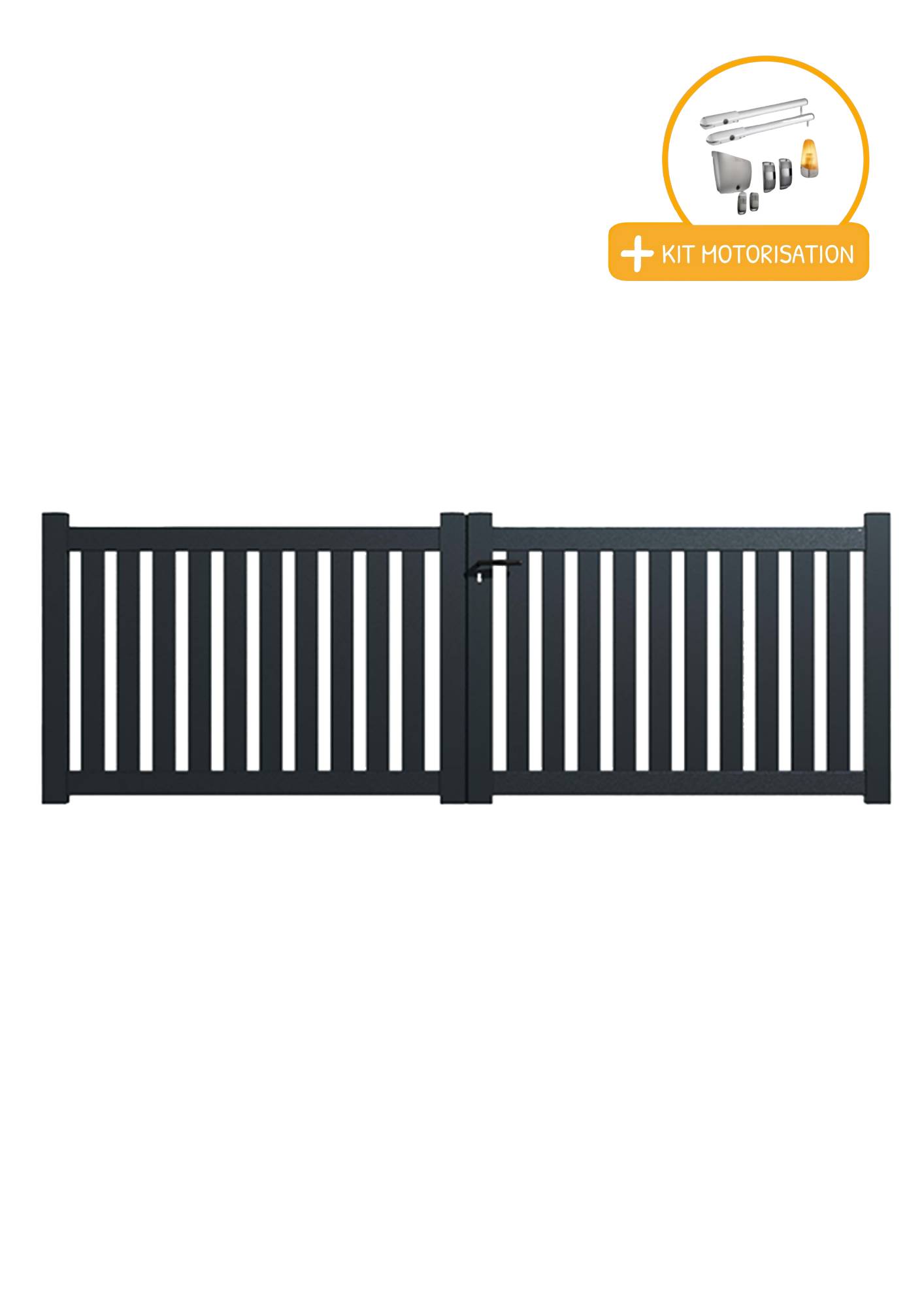 Portail Packit - Portail alu battant ajouré en kit +MOT dim. L.4000 (entre piliers) X H.1200 mmMOT SGS Essential (vérins)  Gris (RAL 7016)