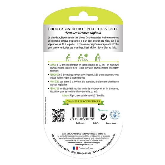 Graines Chou cabus coeur boeuf des vertus BIO Les Doigts Verts - Image 1