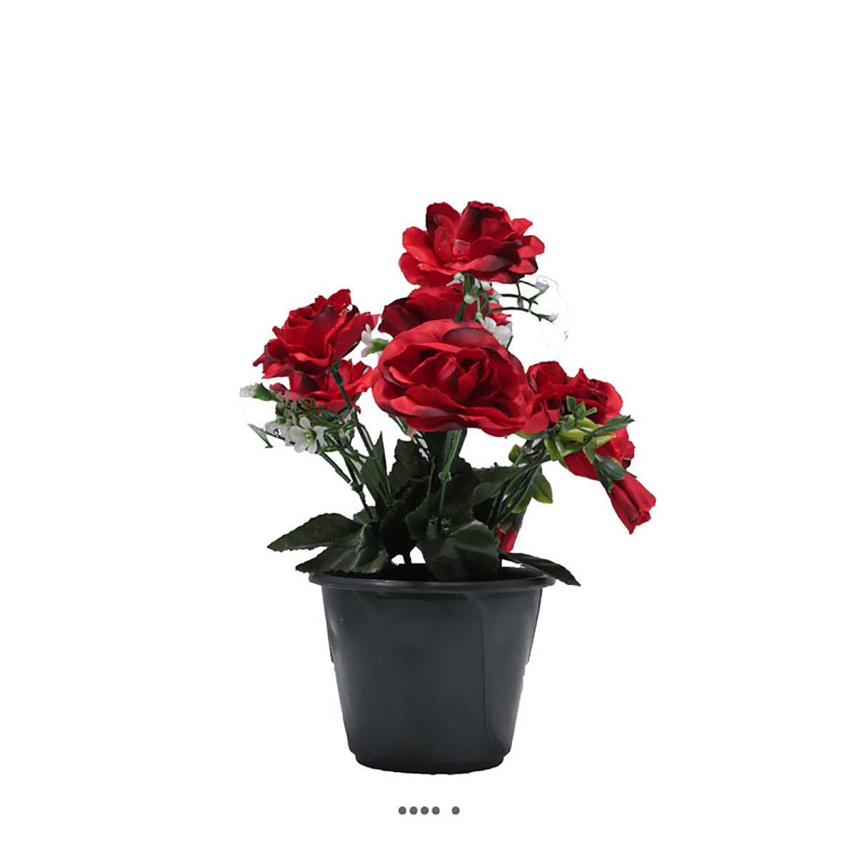 Artificielles - Pot composition fleurs artificielles cimetière roses et fleurettes H 24 cm L 16 cm Rouge - couleur: Rouge - Imagen 1