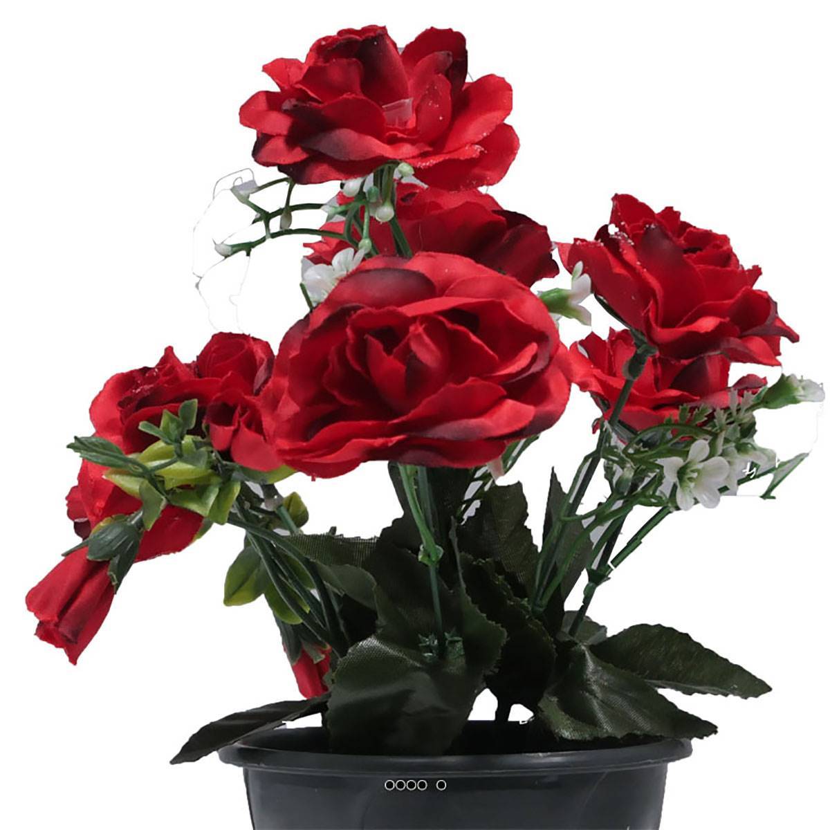 Artificielles - Pot composition fleurs artificielles cimetière roses et fleurettes H 24 cm L 16 cm Rouge - couleur: Rouge - Imagen 3