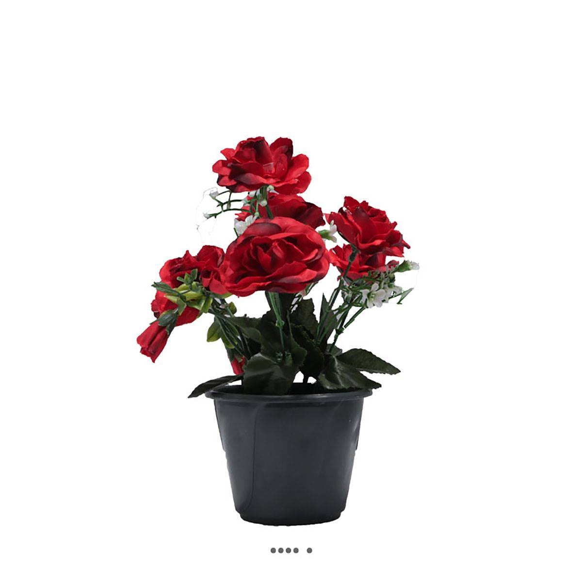 Artificielles - Pot composition fleurs artificielles cimetière roses et fleurettes H 24 cm L 16 cm Rouge - couleur: Rouge - Imagen 2
