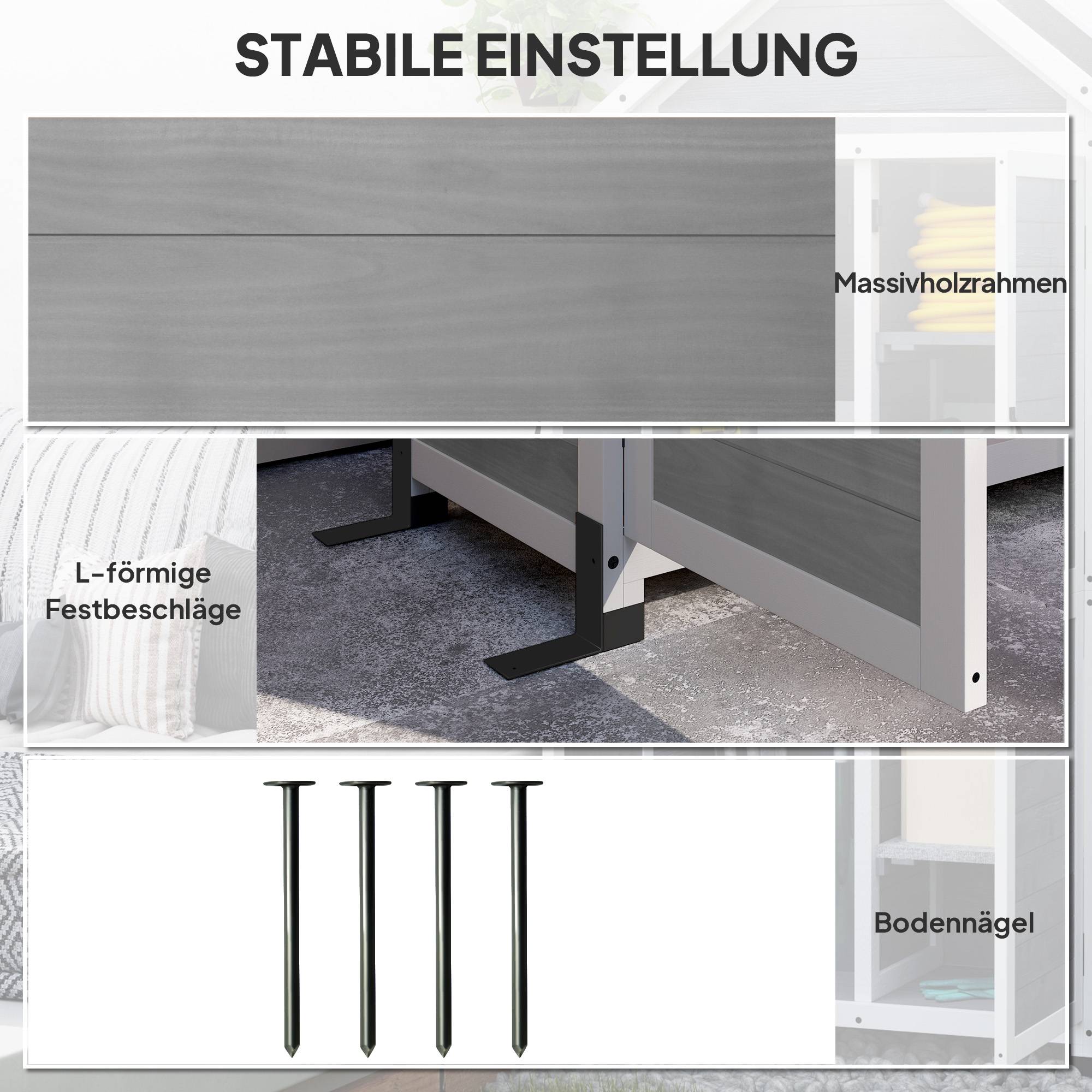 Abri de jardin avec armoire de rangement, étagères réglables, portes verrouillables, étanche, en épicéa, gris clair - Image 9