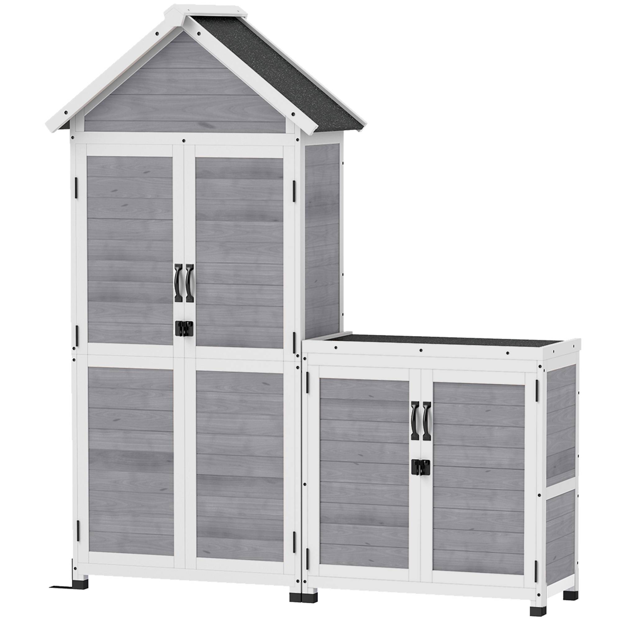 Abri de jardin avec armoire de rangement, étagères réglables, portes verrouillables, étanche, en épicéa, gris clair - Image 2