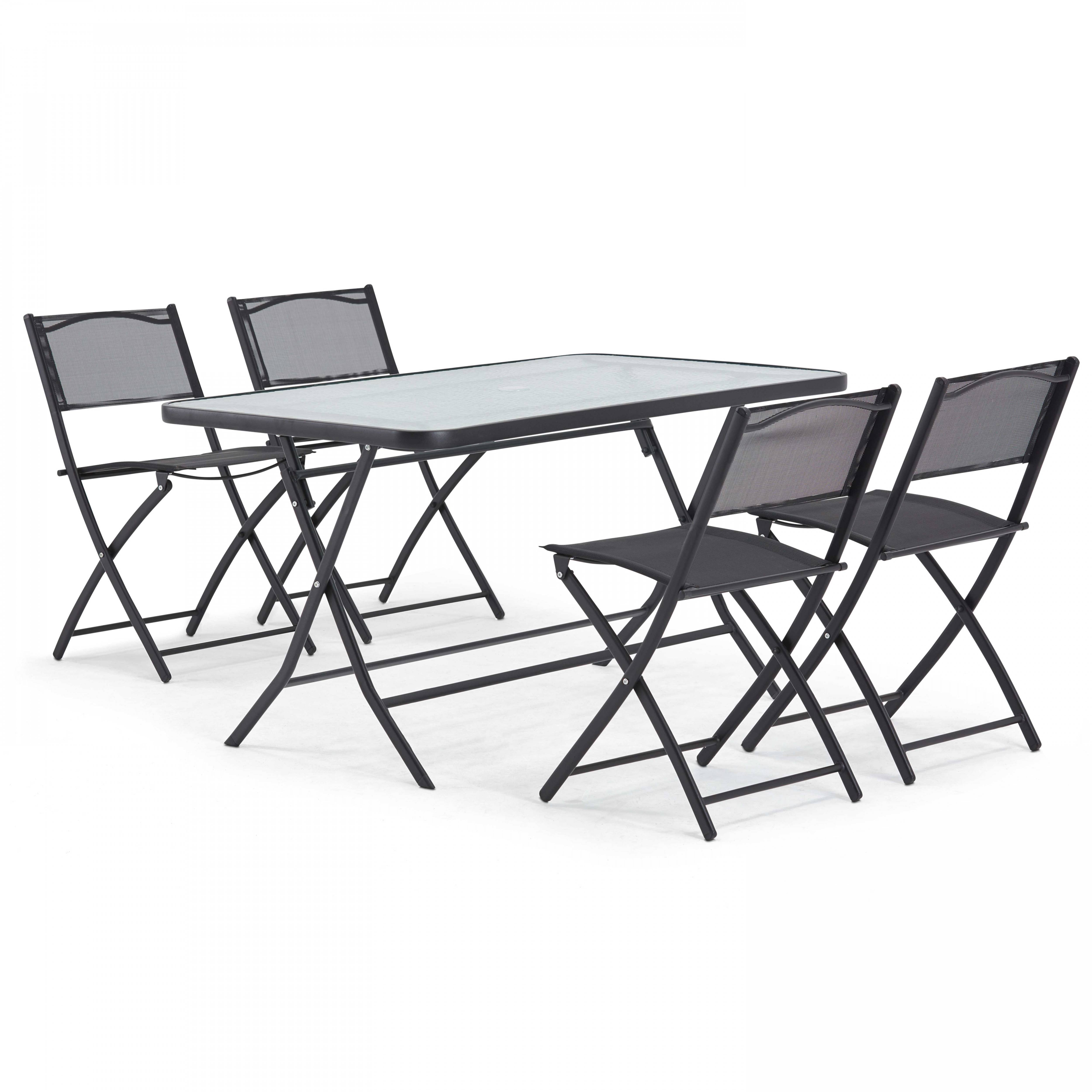 Oviala - Table de jardin et 4 chaises pliantes en acier et verre noir Calvi - Oviala - Imagen 1