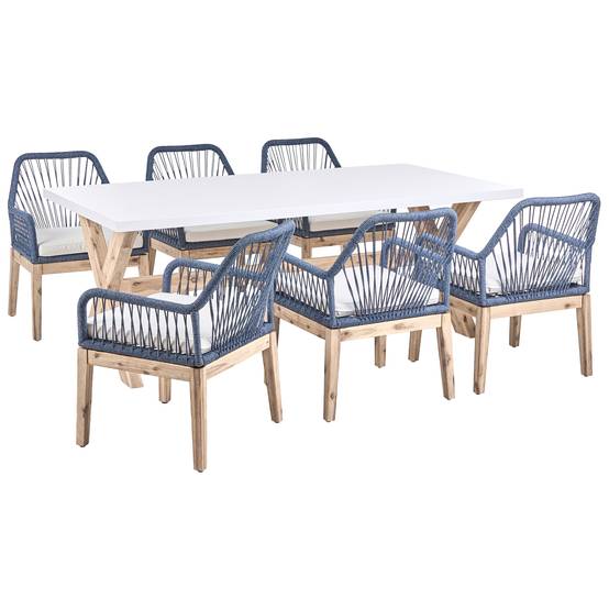 Set de salle à manger, 6 Personnes Acacia Bleu marine OLBIA - Beliani - Image 1