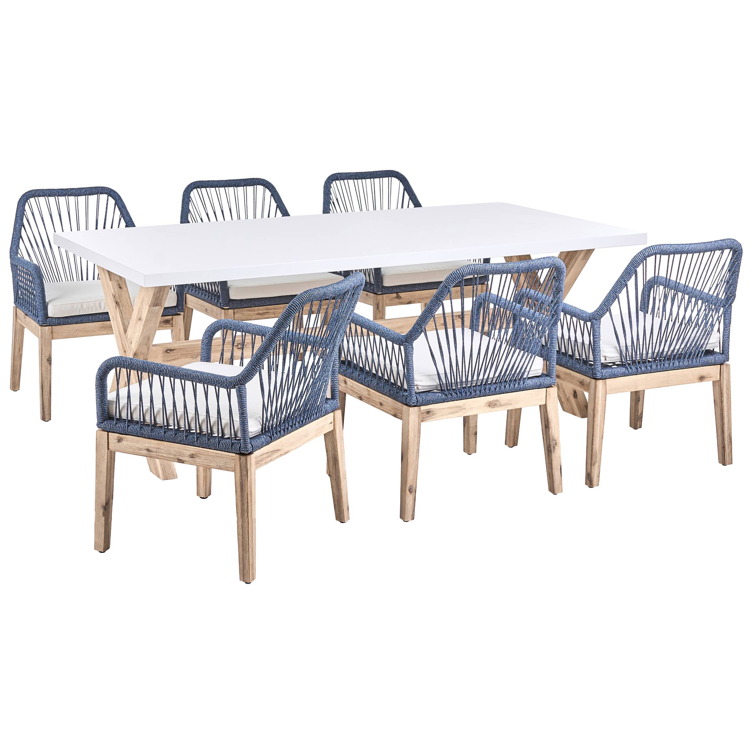 Set de salle à manger, 6 Personnes Acacia Bleu marine OLBIA - Beliani - Image 1