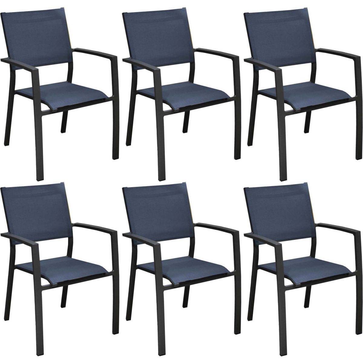 Proloisirs - Fauteuils de jardin aluminium et toile Games (Lot de 6) Graphite, bleu - Imagen 1