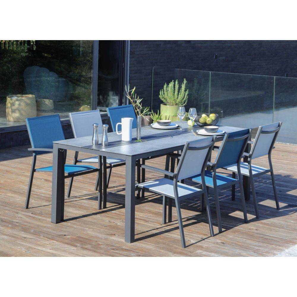 Proloisirs - Fauteuils de jardin aluminium et toile Games (Lot de 6) Graphite, bleu - Imagen 2