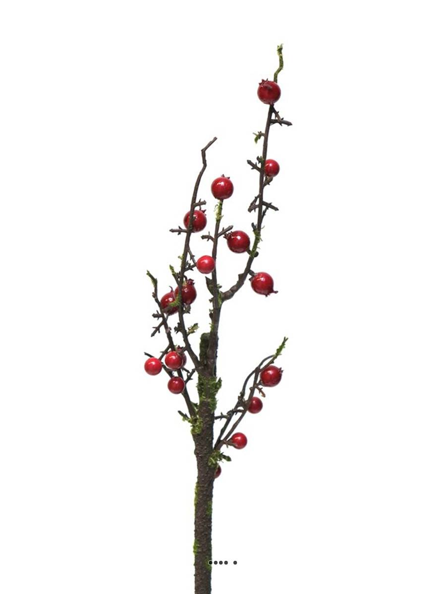 Artificielles - Branche de baies rouges artificielles H 50 cm avec mousse, superbe - Imagen 3