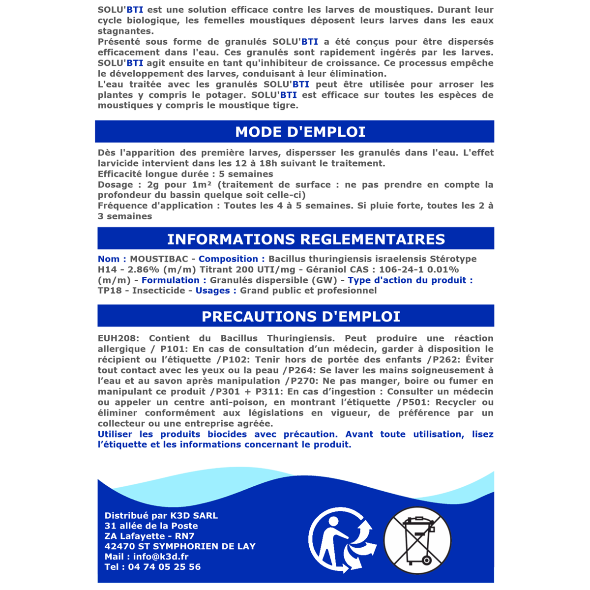 SOLU'BTI - Moustiques - 200 gr de Larvicide Biologique - BTI - Bacillus Thuringiensis - Image 3