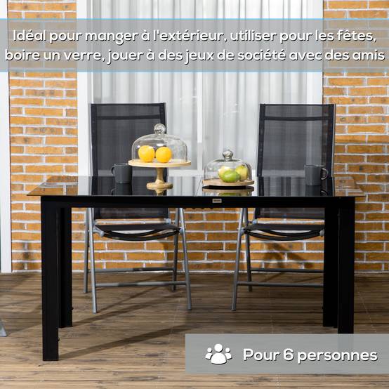Table de jardin 6 personnes aluminium verre repas extérieur entretien facile noir - ComfortXL Outdoor Living - Image 8