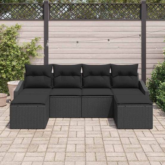 Vidaxl - Ensemble de salle à manger pour jardin avec coussin 6 pcs Noir vidaXL 3355502 - Image 4