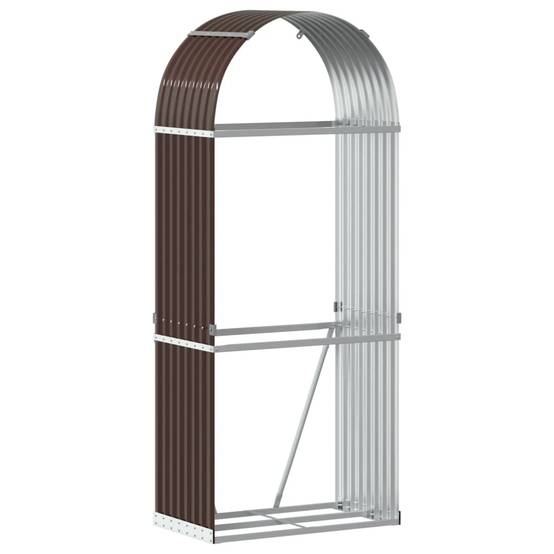 Range-bûches Mural Acier Galvanisé Rangement Extérieur Stable 80x45x190cm Marron - ComfortXL Outdoor Living - Image 2