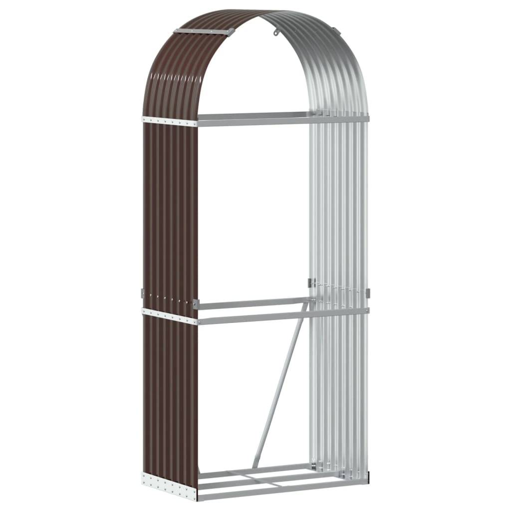 Range-bûches Mural Acier Galvanisé Rangement Extérieur Stable 80x45x190cm Marron - ComfortXL Outdoor Living - Image 2