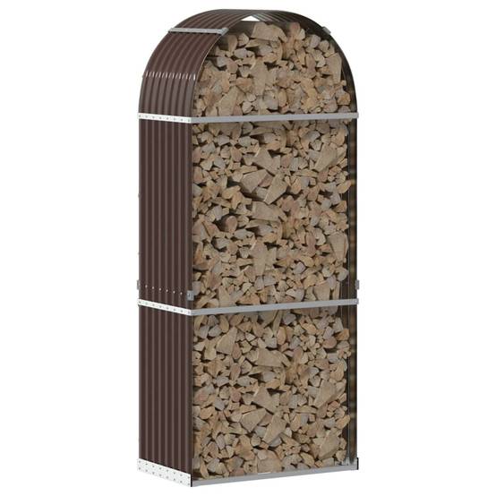 Range-bûches Mural Acier Galvanisé Rangement Extérieur Stable 80x45x190cm Marron - ComfortXL Outdoor Living - Image 3