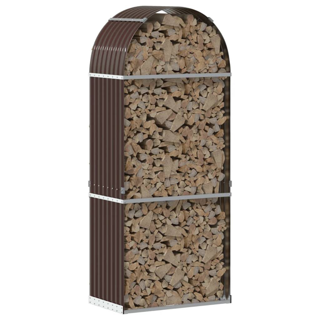 Range-bûches Mural Acier Galvanisé Rangement Extérieur Stable 80x45x190cm Marron - ComfortXL Outdoor Living - Image 3