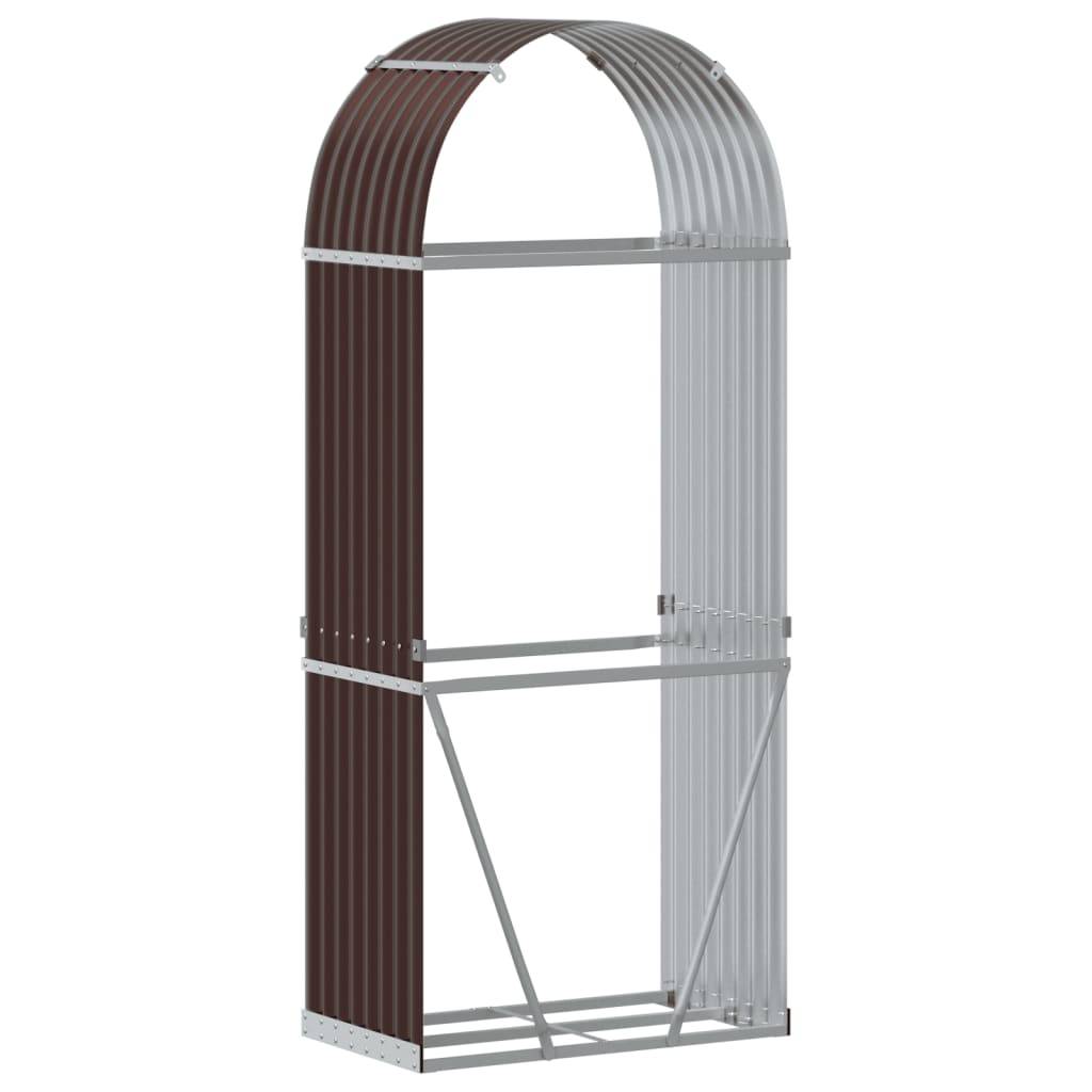 Range-bûches Mural Acier Galvanisé Rangement Extérieur Stable 80x45x190cm Marron - ComfortXL Outdoor Living - Image 6
