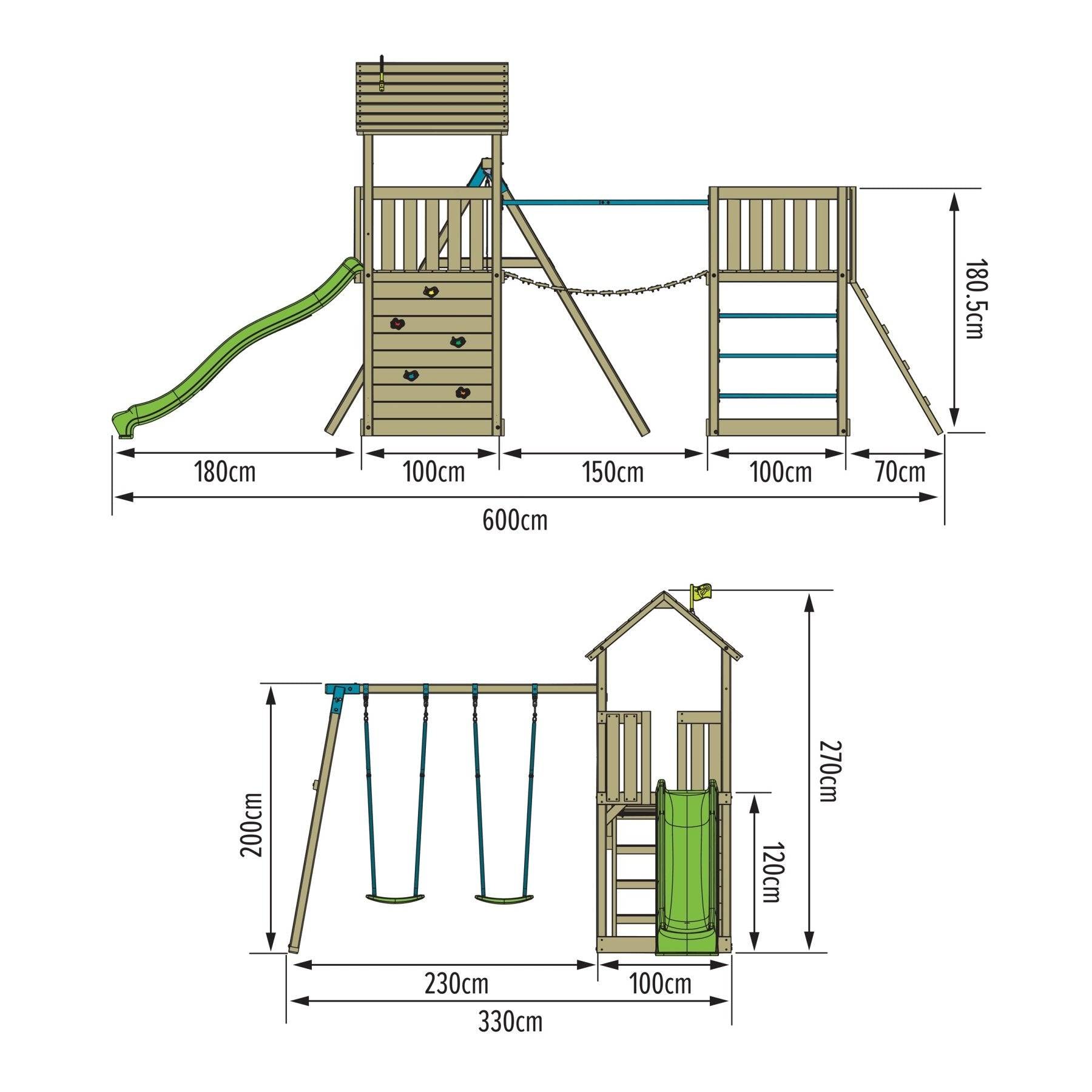 Tp Toys - AIre de jeux 2 balançoires, toboggan et pont suspendu - bois FSC® - H270 cm - BRUYÈRE SKYWOOD - Imagen 3